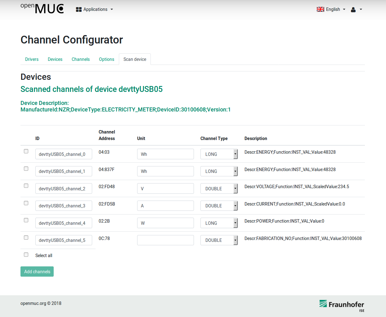WebUI M-Bus channel scan