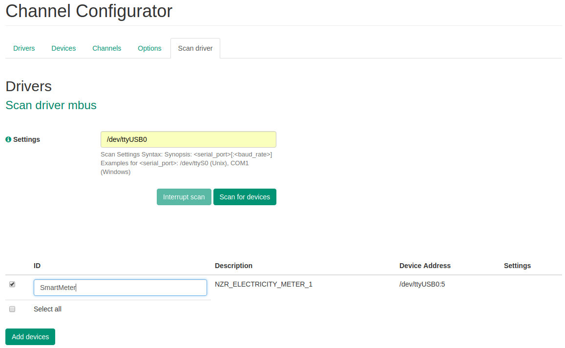 WebUI M-Bus device scan